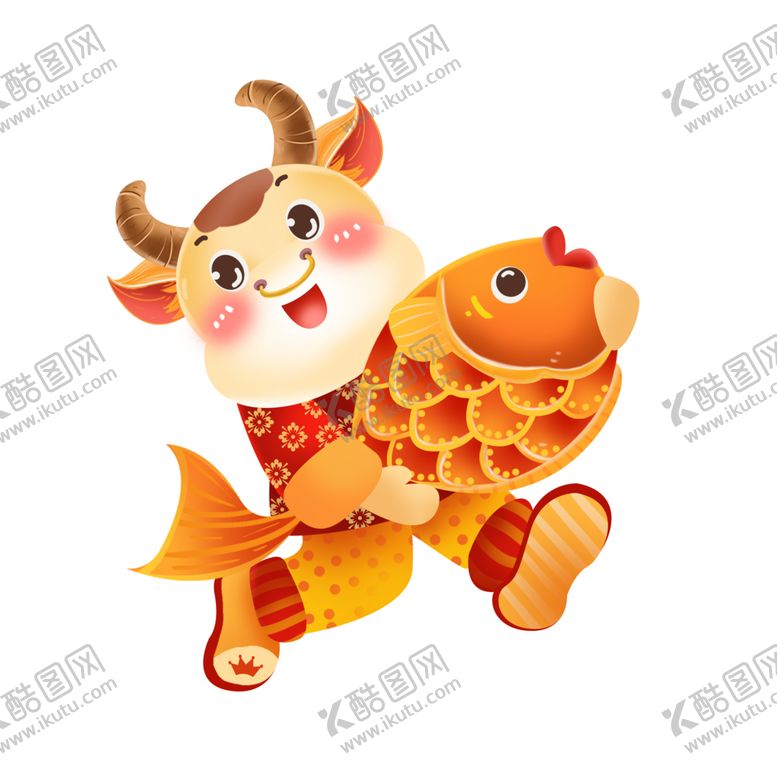 编号：40141904200837305335【酷图网】源文件下载-牛卡通形象牛抱鱼