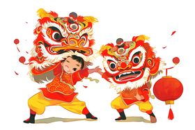 舞狮插画龙年2024新春