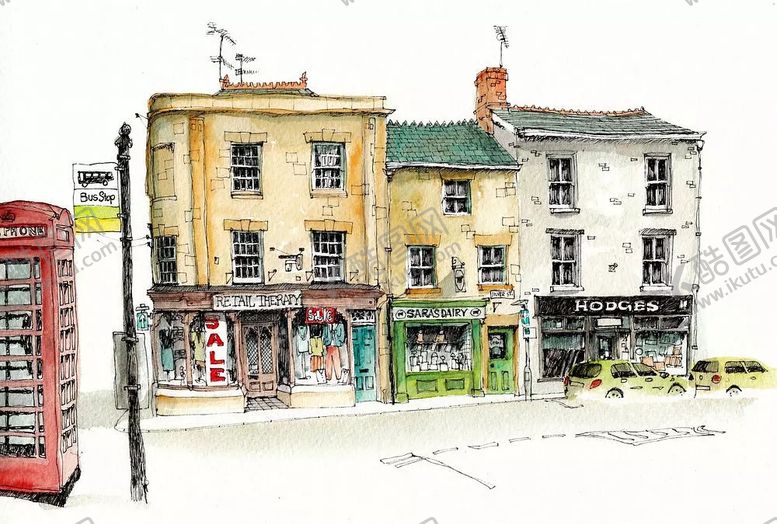 编号：26516710291818582022【酷图网】源文件下载-水彩建筑插画