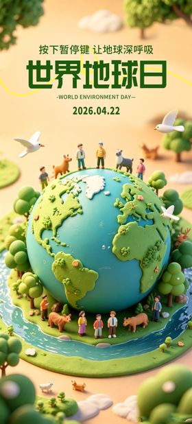 黏土风世界地球日环保公益宣传海报