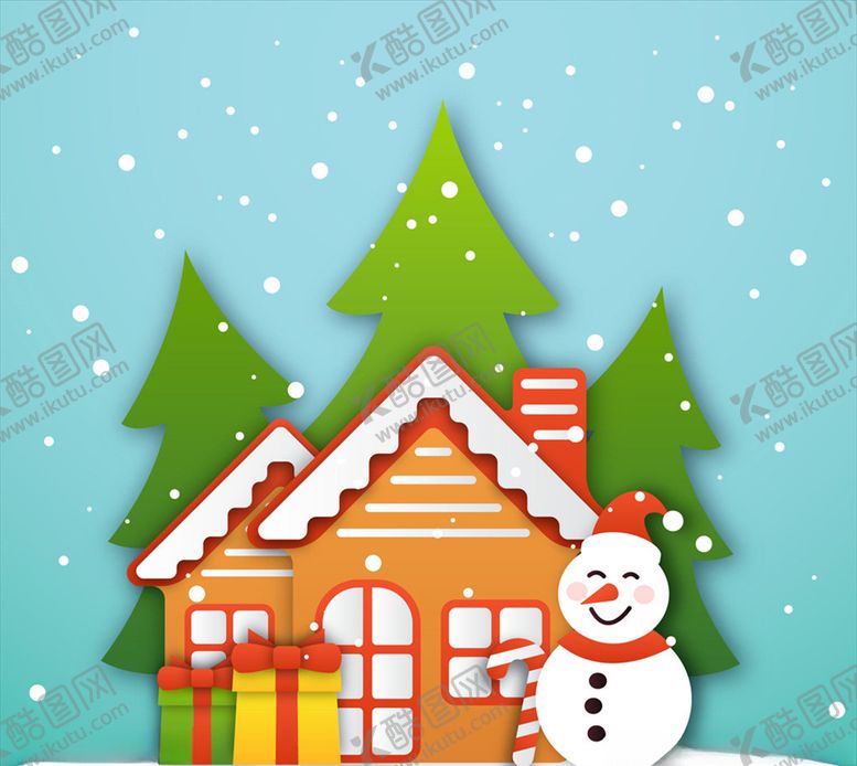 编号：19898609290601587398【酷图网】源文件下载-雪地木屋雪人