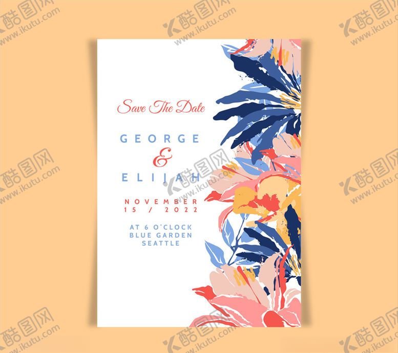 编号：49843710051059291142【酷图网】源文件下载-抽象花草婚礼邀请卡