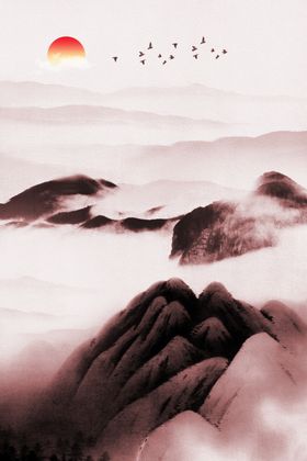 手绘松树素材中国风插画中国风装饰画
