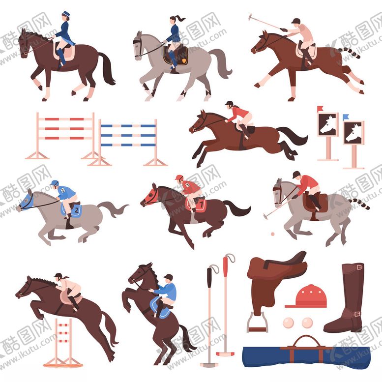 编号：37806304030716542284【酷图网】源文件下载-马术运动元素插画集