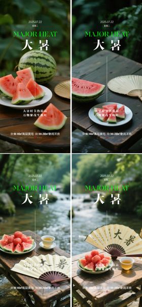 大暑节气系列海报二十四夏天西瓜荷花
