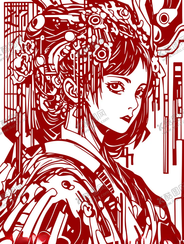 编号：95149602200625485370【酷图网】源文件下载-剪纸美女
