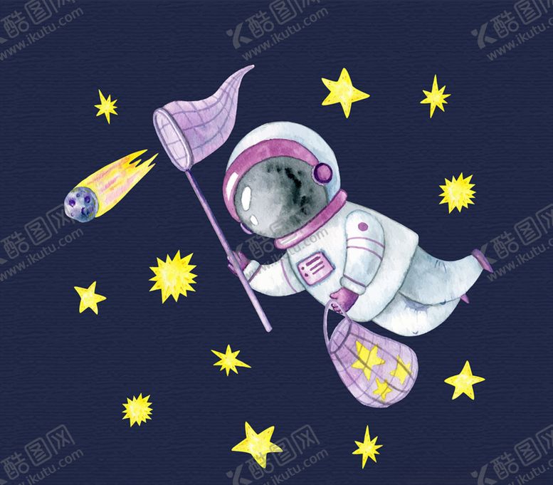 编号：24543010030059004338【酷图网】源文件下载-彩绘太空捕星星的宇航员