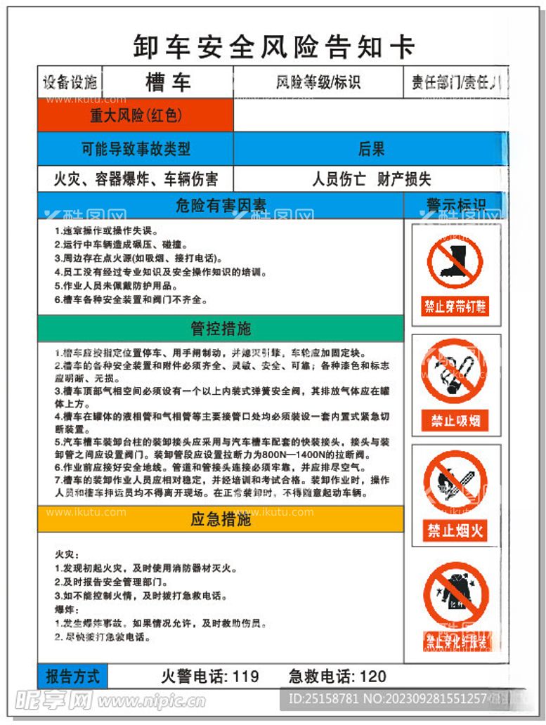 编号：26952612021202242347【酷图网】源文件下载-卸车安全风险告知卡