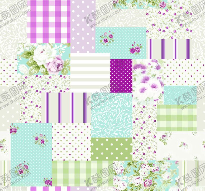 编号：48532911200220478326【酷图网】源文件下载-多彩花卉格子拼接图案