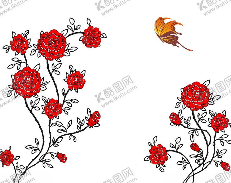 编号：27717005031018128572【酷图网】源文件下载-红色玫瑰蝴蝶玫瑰花带刺的玫瑰