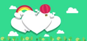 卡通彩虹气球爱心云朵草