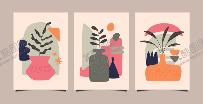 编号：93444309270006478841【酷图网】源文件下载-抽象几何植物装饰画