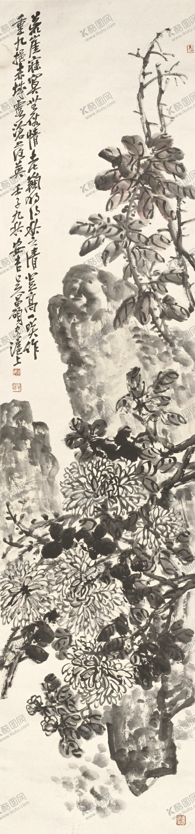 编号：23465604190835221098【酷图网】源文件下载-吴昌硕墨菊立轴