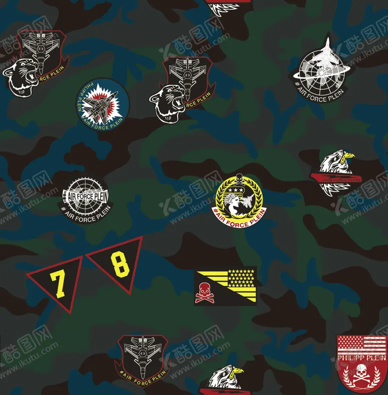 编号：79174609270222325348【酷图网】源文件下载-迷彩LOGO老鹰印花裁