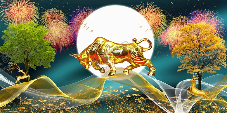 编号：26418112020628555068【酷图网】源文件下载-金牛中式艺术挂画装饰画