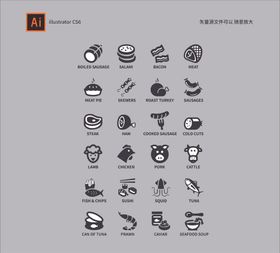 一组简约厨房用具图标集