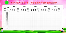 小学生作业安排公示栏