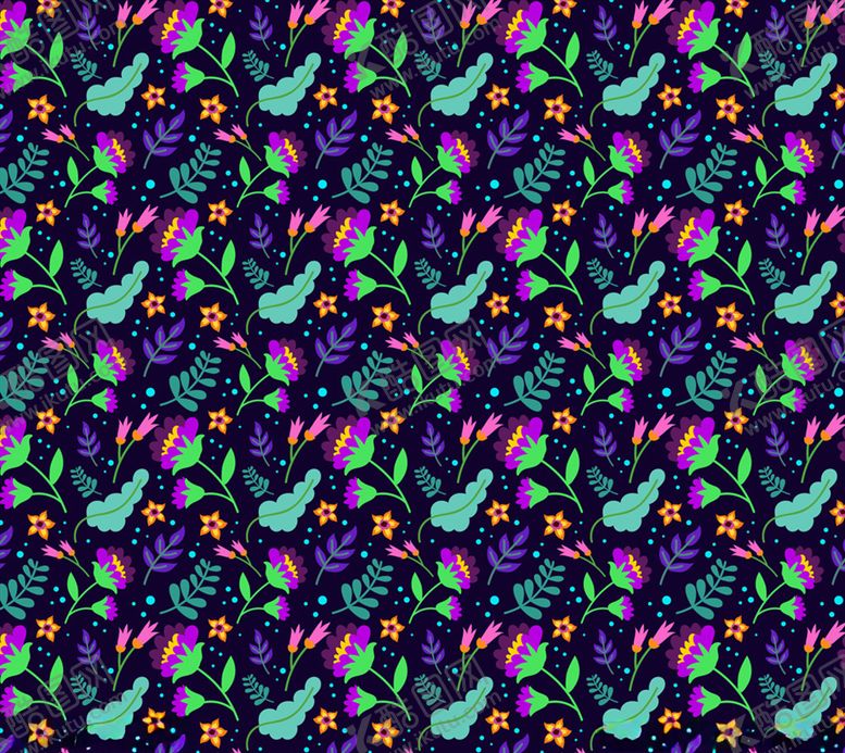 编号：45758809261225132348【酷图网】源文件下载-深色系花卉和树叶无缝背景