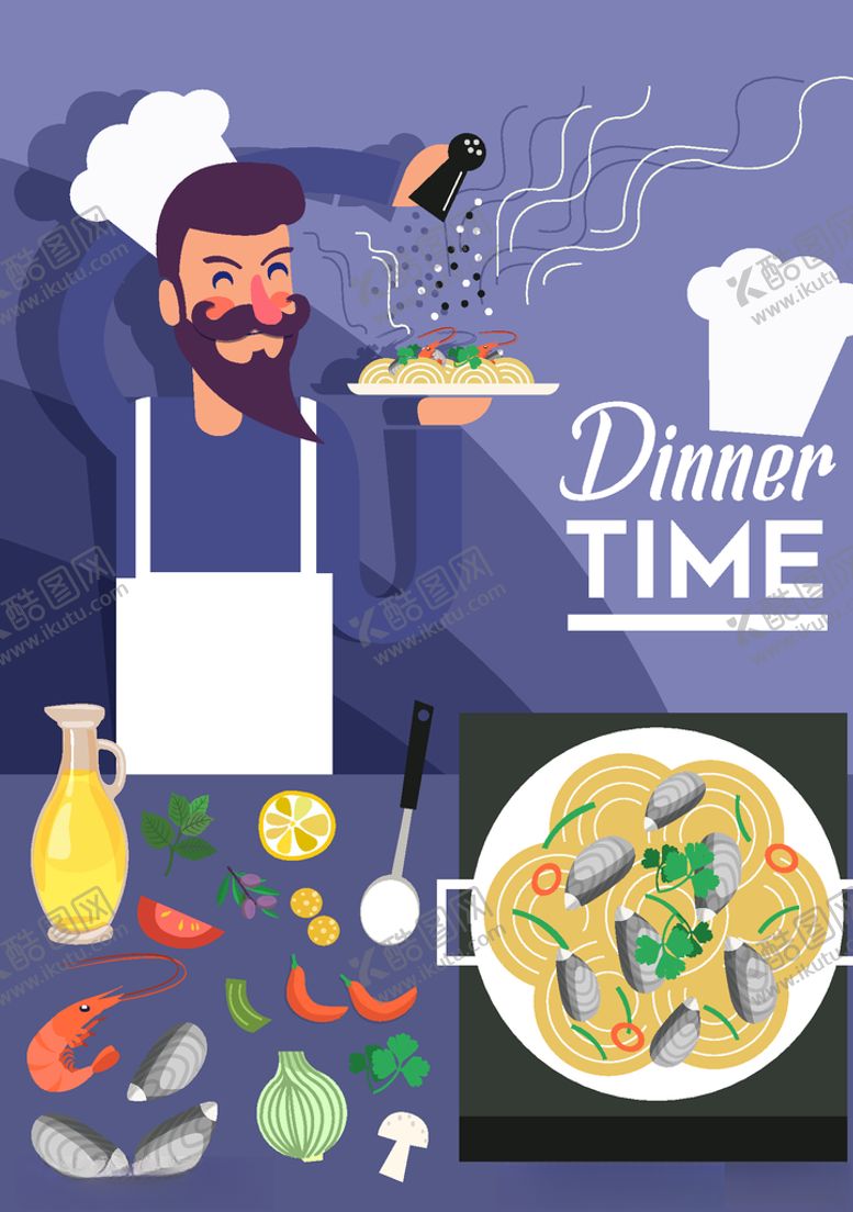 编号：57477709111927192055【酷图网】源文件下载-创意做海鲜意大利面的男子