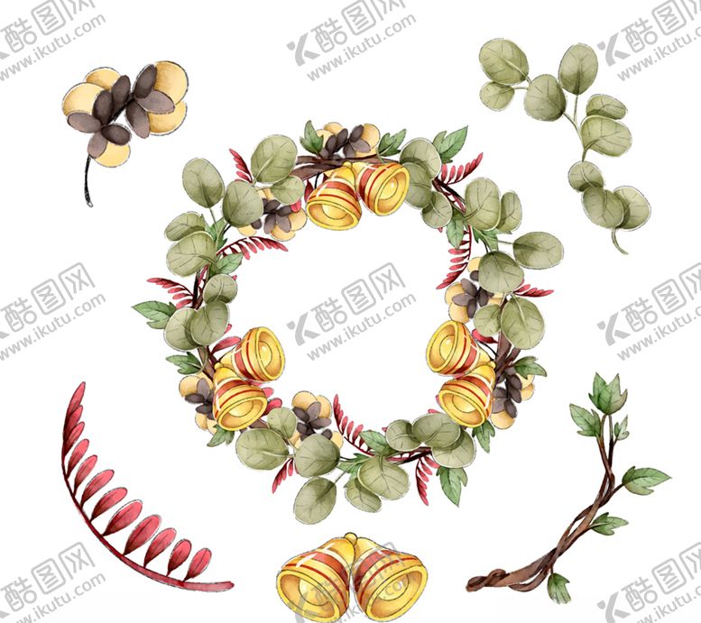 编号：21486305131400231842【酷图网】源文件下载-创意节日树叶和花环矢量素材