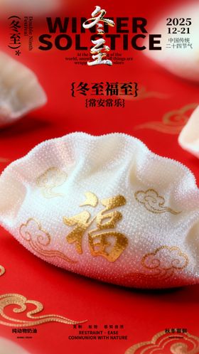 冬至珍珠饺子创意海报红底