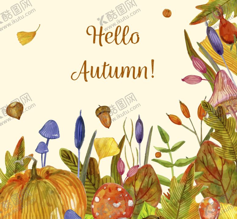 编号：47218809120932087601【酷图网】源文件下载-水彩绘秋季花草矢量素材