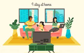 居家隔离卡通人物矢量素材