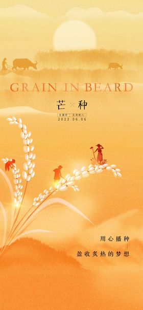 芒种节气海报二十四手绘麦穗播