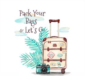 彩绘旅行箱和棕榈树叶矢量素材