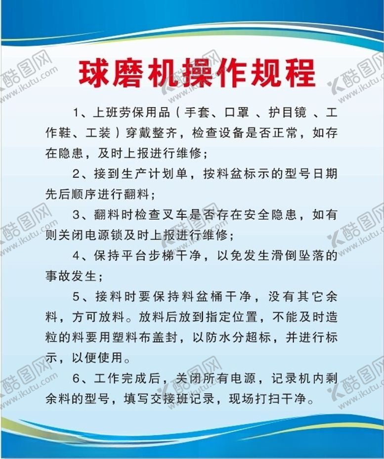 编号：15988402181545512917【酷图网】源文件下载-球磨机操作规程