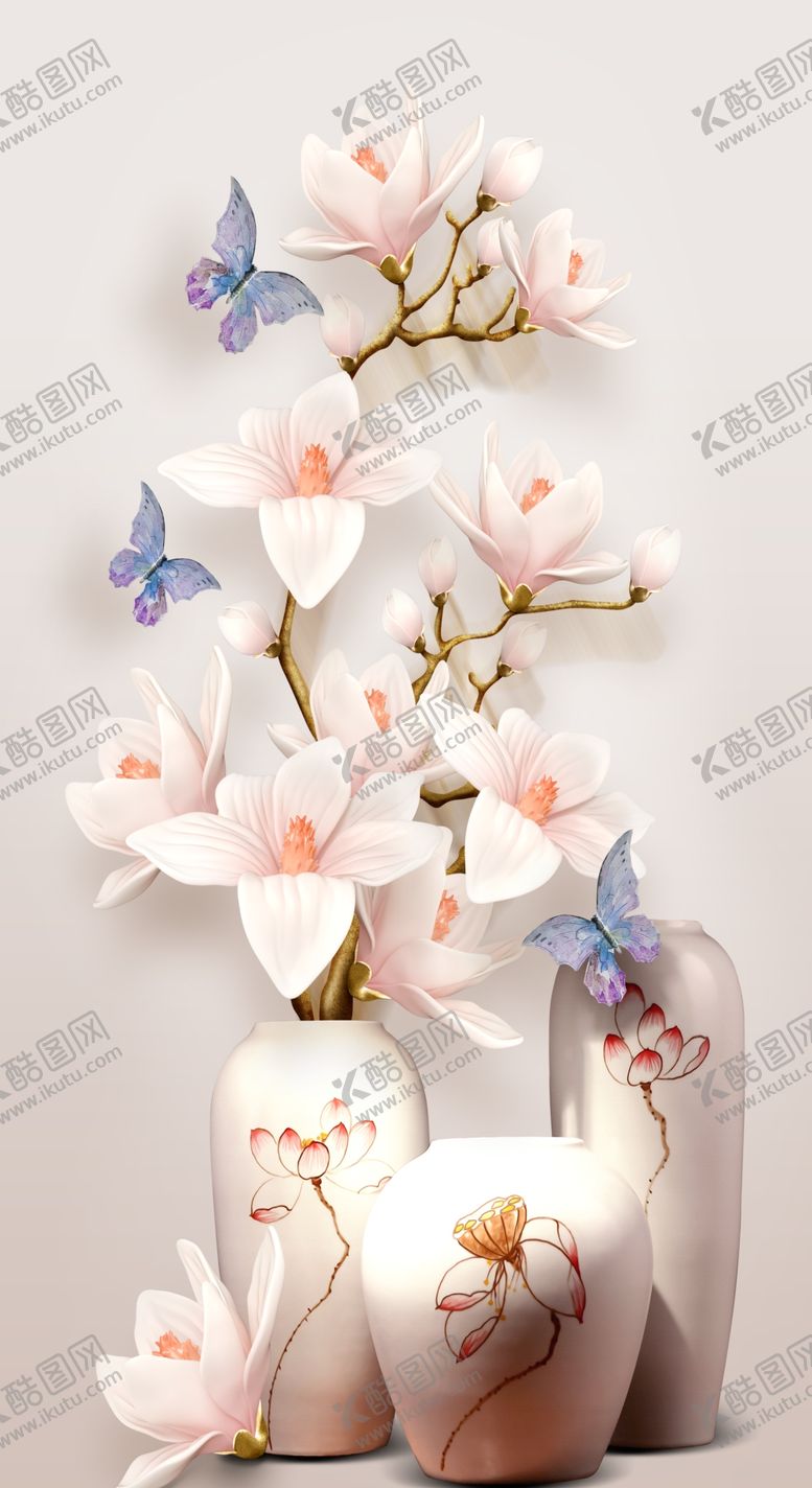 编号：48009606290631017464【酷图网】源文件下载-玄关浮雕花瓶玉兰背景墙