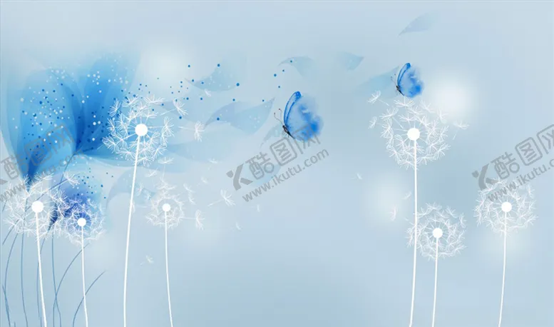 编号：66288406161211531759【酷图网】源文件下载-蒲公英烟雾花蝴蝶背景墙