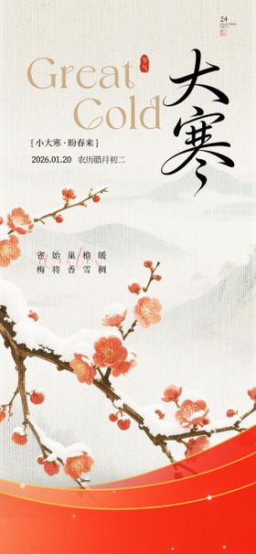 大寒节气海报古风地产广告手绘水墨画
