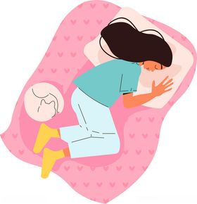 女孩舒适侧卧在粉色被窝中