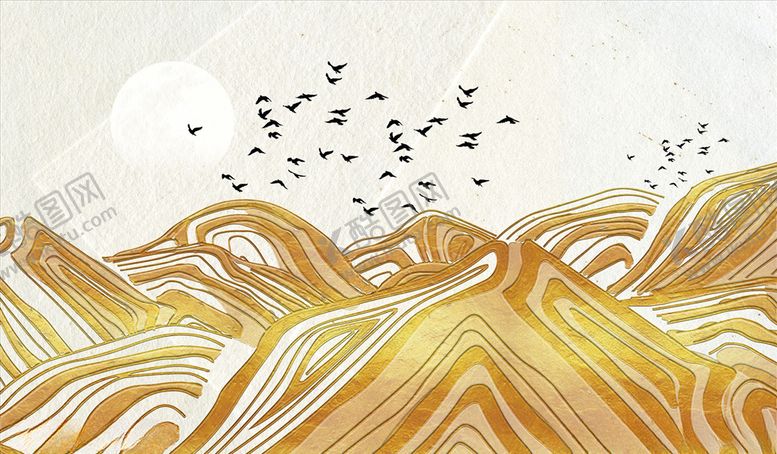 编号：33773405120552406671【酷图网】源文件下载-飞鸟抽象山水画