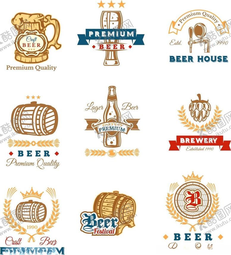 编号：45319004170112298671【酷图网】源文件下载-啤酒相关标志图标集合