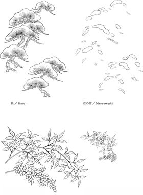 日本线描植物花卉矢量素材