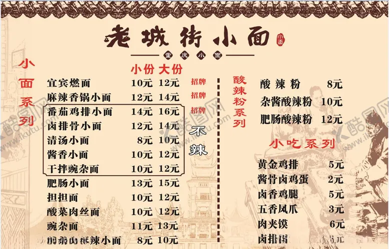 编号：13125004060637422963【酷图网】源文件下载-老城街小面价格表