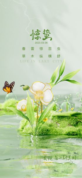 惊蛰节气海报花朵蝴蝶二十四