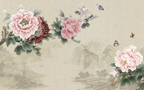 花鸟画牡丹蝴蝶背景墙