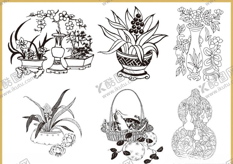 编号：35202710010536149067【酷图网】源文件下载-传统花纹线条插画传统素材