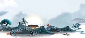水墨古风山水建筑景观图