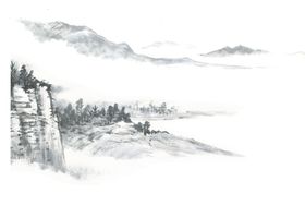 水墨山装饰素材