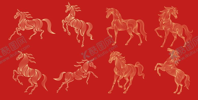 编号：50378901231428515460【酷图网】源文件下载-马年中式感线条马元素