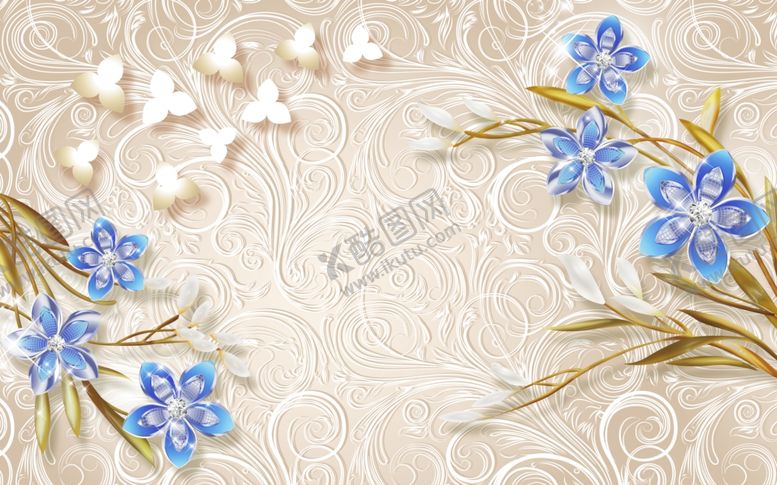 编号：77311909250255098392【酷图网】源文件下载-浮雕花兰花蝴蝶背景墙