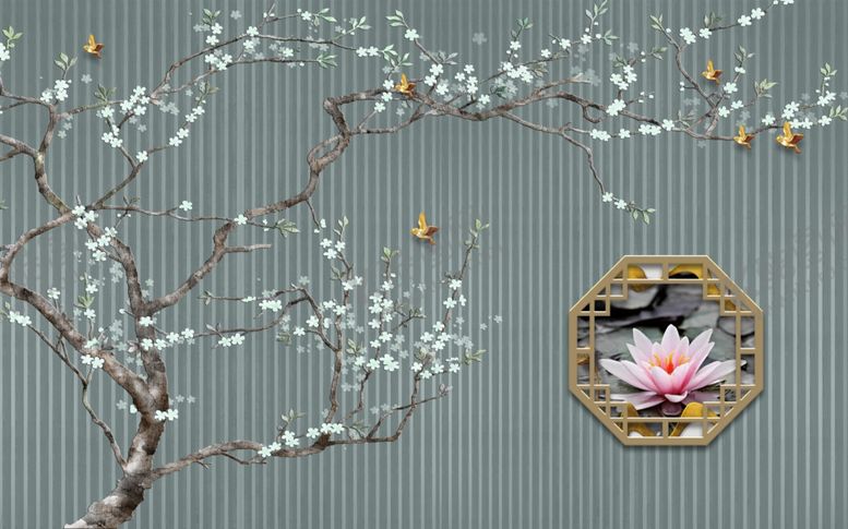 编号：15170507040603584522【酷图网】源文件下载-花鸟画梅花背景墙