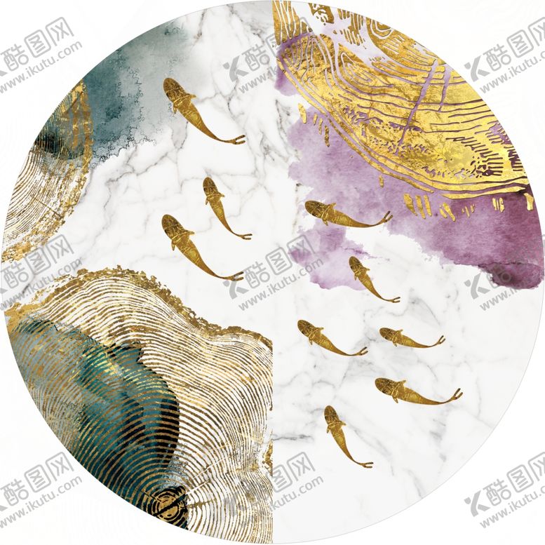 编号：32859801140214442529【酷图网】源文件下载-金色游鱼艺术装饰画