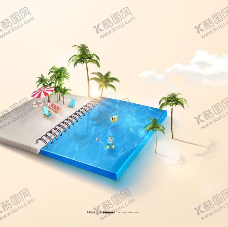编号：80184310090702259115【酷图网】源文件下载-夏季海滩度假创意合成小风景场景
