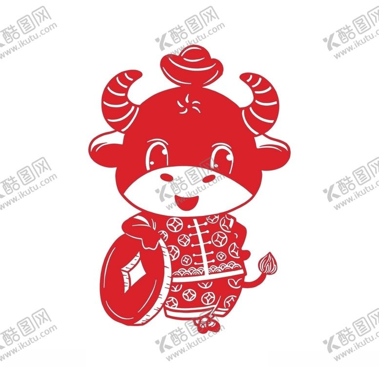 编号：68439407042023148018【酷图网】源文件下载-2021牛年招财牛剪纸