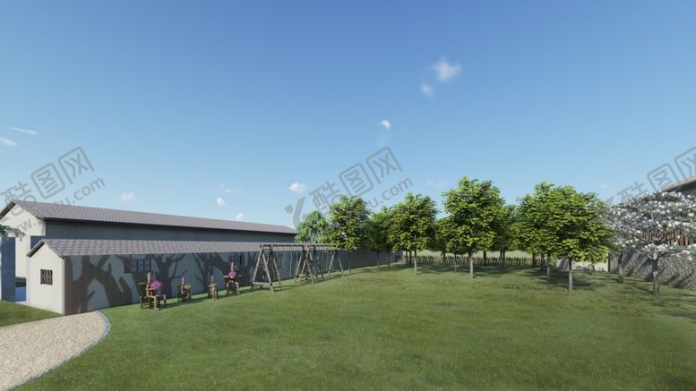 编号：52420010291754454300【酷图网】源文件下载-乡村校园一角效果图